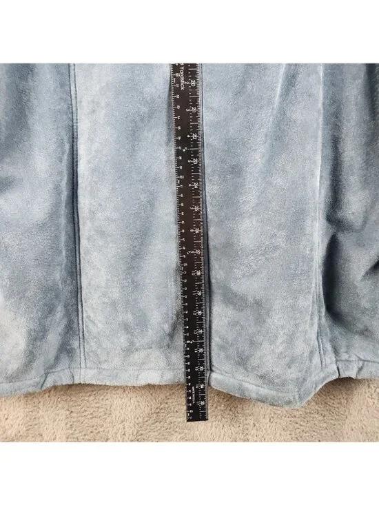 VTG 90's Boho Western Blue Suede Leather Faux Fur Lined Size Large Hooded Luxe - Picture 8 of 10